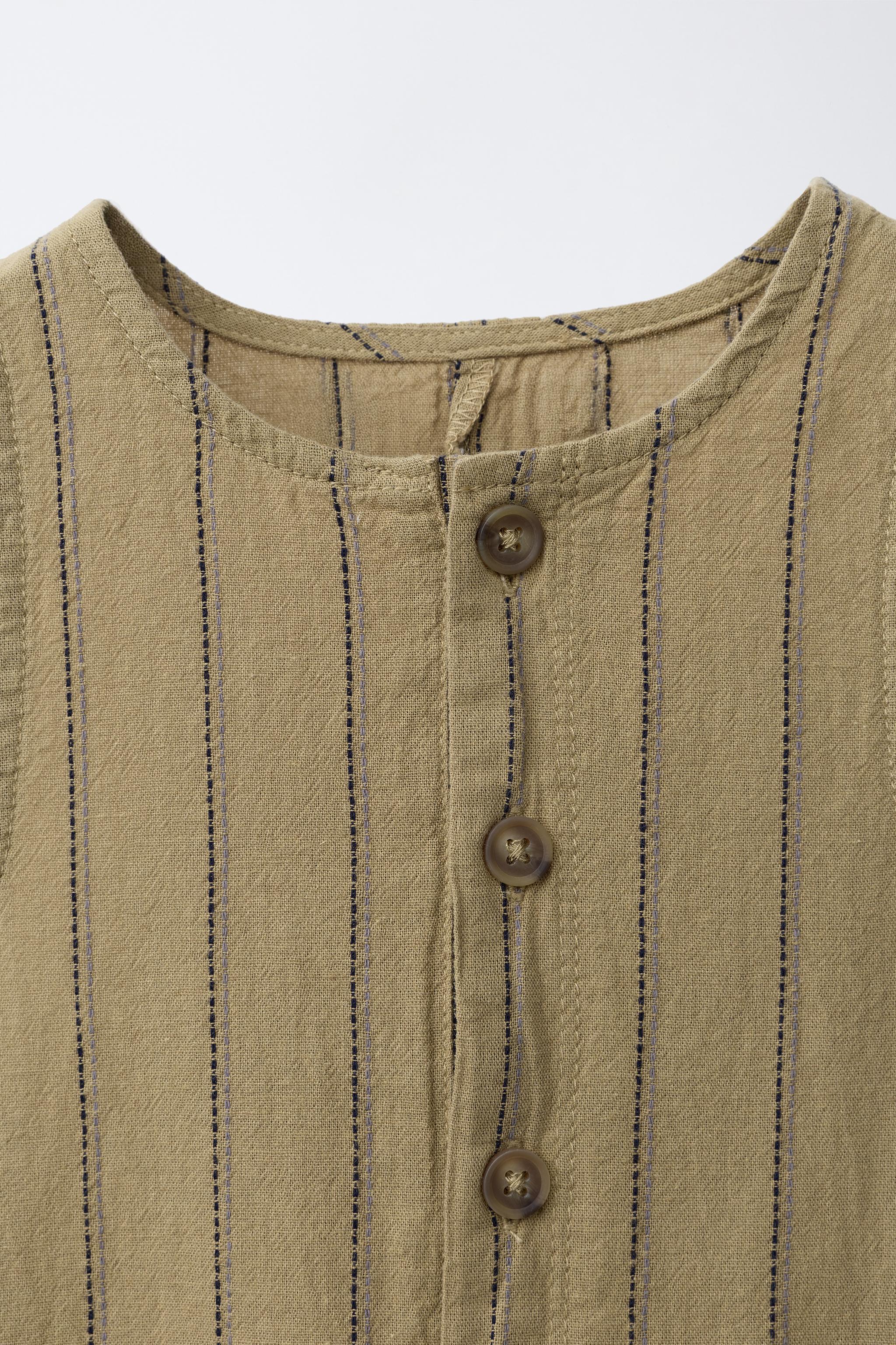 COTTON LINEN BLEND STRIPED OVERALLS